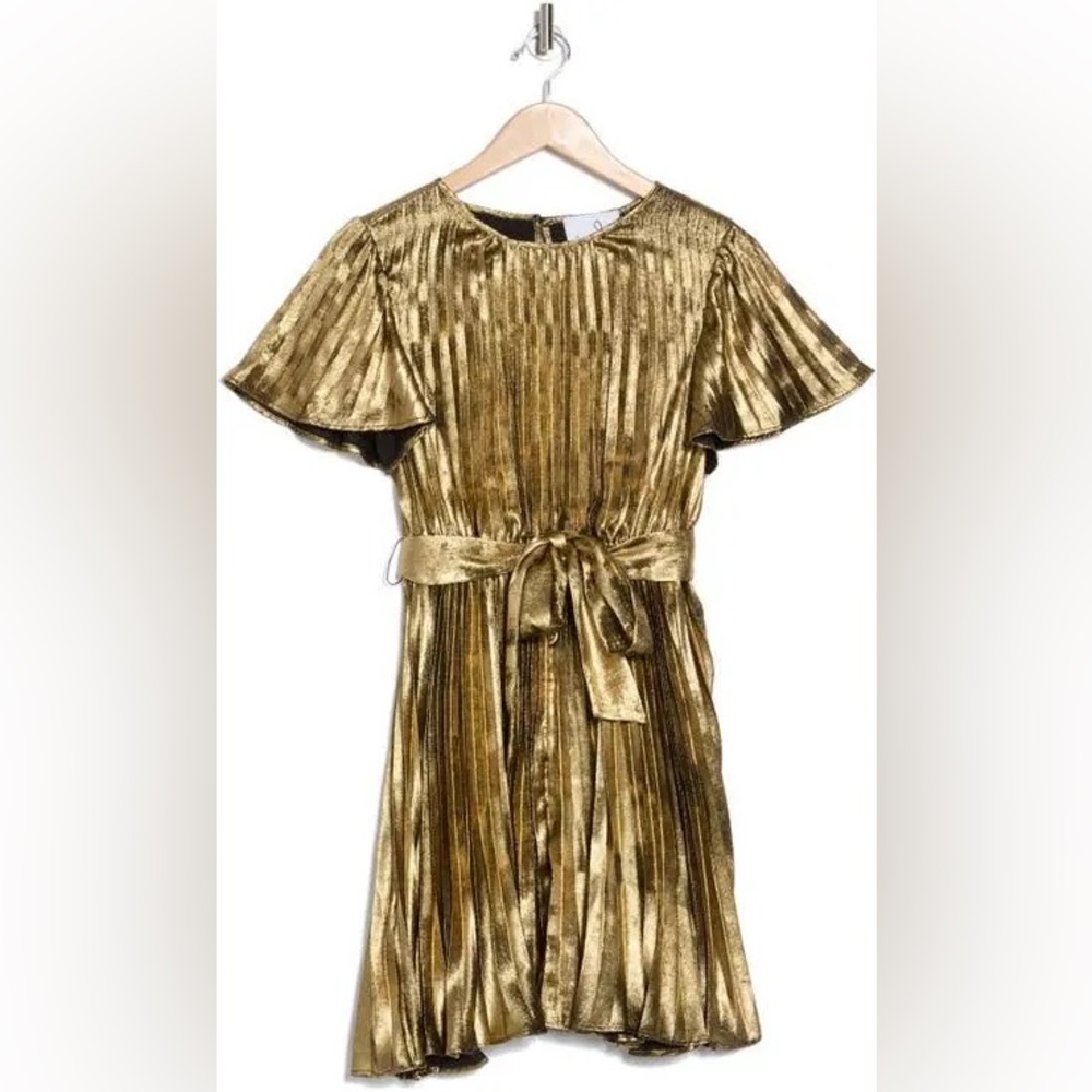 Sam Edelman NWT Gold Pleated Foil Plissé Party Dress | - Picture 3 of 5